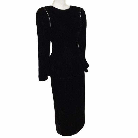 Neiman Marcus Velvet Midi Peplum Dress Size XS - Picture 2 of 10